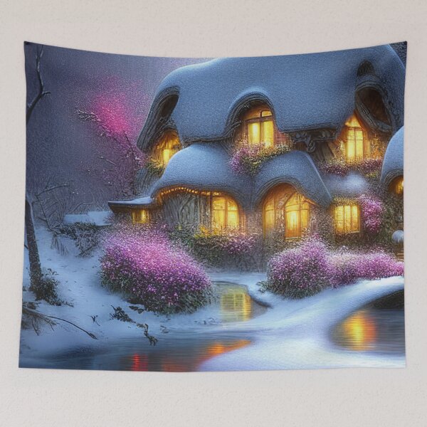 Item preview, Magical Fantasy Cottage with Lights In A Snowy Scene, Scenery Nature designed and sold by NatureFood.