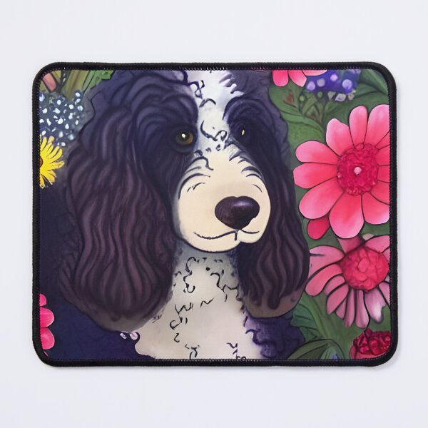 Item preview, Bernadoodle Saint Bernard Doodle Dog Puppy Whimsical Portrait Hiding in Wildflowers Secret Garden Digital Art Watercolor Painting designed and sold by Lovedogz4life.