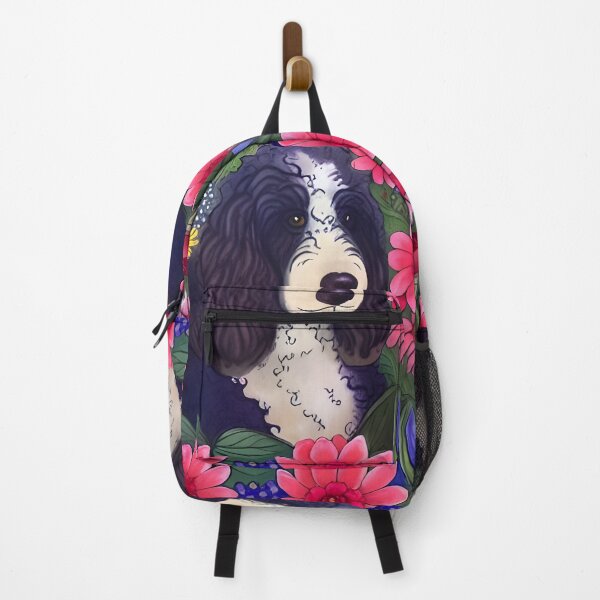 Item preview, Bernadoodle Saint Bernard Doodle Dog Puppy Whimsical Portrait Hiding in Wildflowers Secret Garden Digital Art Watercolor Painting designed and sold by Lovedogz4life.