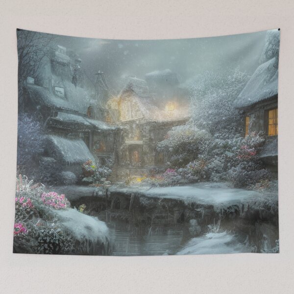 Item preview, Magical Fantasy Cottage with Lights In A Snowy Scene, Scenery Nature designed and sold by NatureFood.