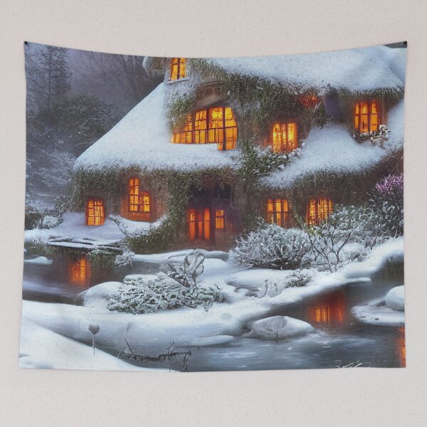 Item preview, Magical Fantasy Cottage with Lights In A Snowy Scene, Scenery Nature designed and sold by NatureFood.