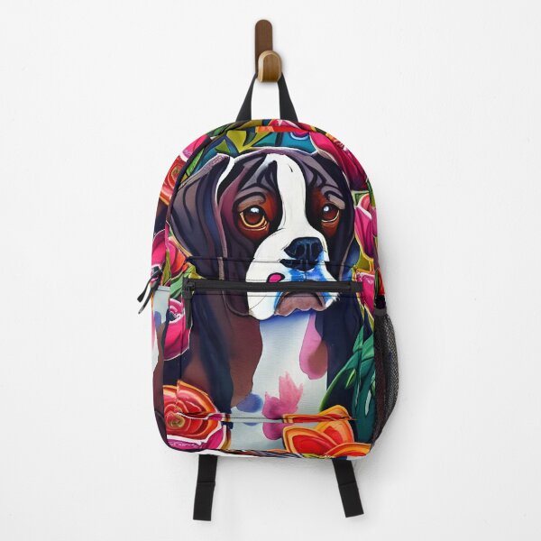Item preview, Boxer Dog Floppy Ears Puppy Whimsical Portrait Hiding in Wildflowers Secret Garden Digital Art Watercolor Painting designed and sold by Lovedogz4life.