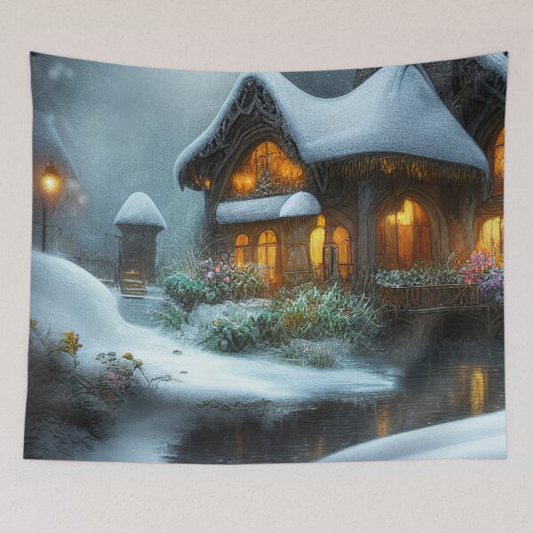 Item preview, Magical Fantasy Cottage with Lights In A Snowy Scene, Scenery Nature designed and sold by NatureFood.