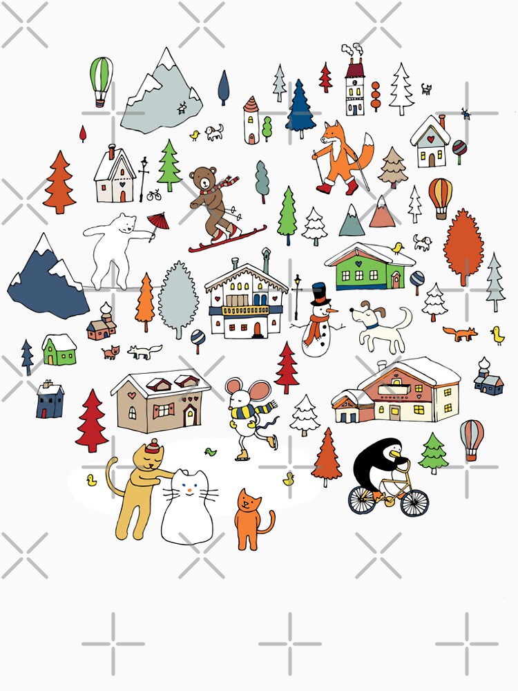Alpine Animal Antics - on Taupe - Cute Winter pattern by Cecca Designs by Cecca-Designs