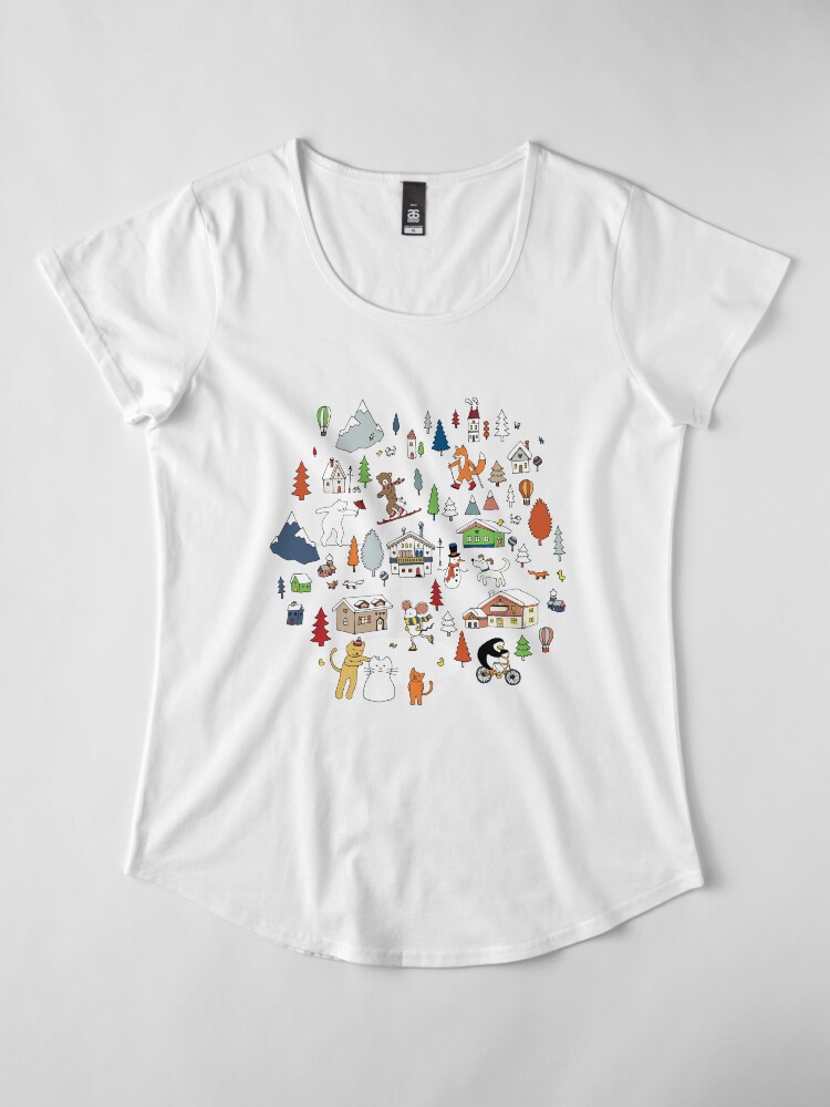 Alternate view of Alpine Animal Antics - on Taupe - Cute Winter pattern by Cecca Designs Premium Scoop T-Shirt