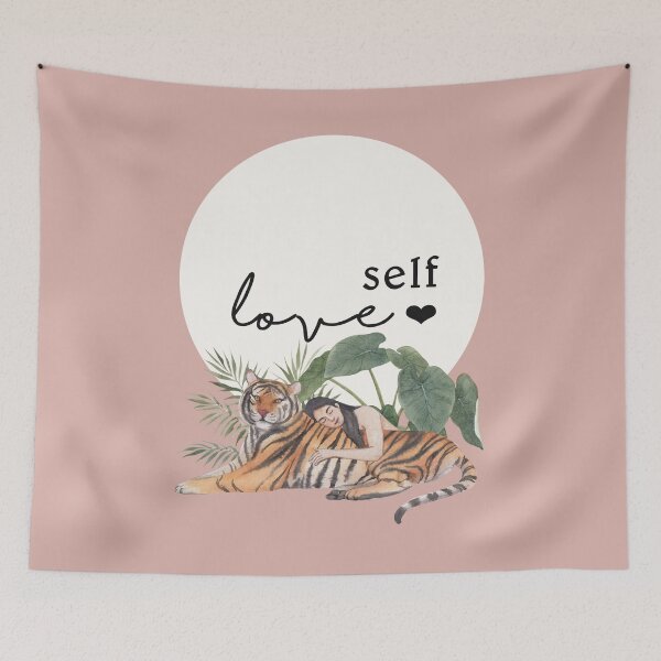 Item preview, Be Brave In Your Self-Love Journey, Tiger and Tropical Plants designed and sold by BohemiWANDERS.