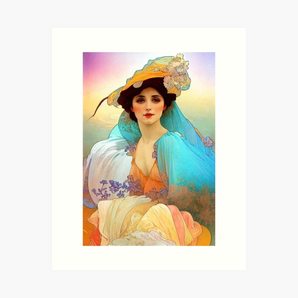 Item preview, Colorful Art Nouveau Beauty, Vintage, Mucha, Gilded Age designed and sold by AllRealities.