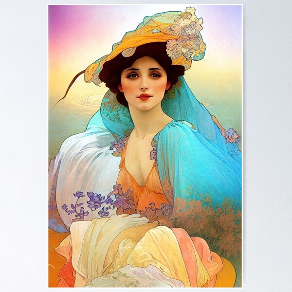 Aperçu de l'œuvre Beauté colorée de l'Art Nouveau, Vintage, Mucha, Gilded Age créée et vendue par AllRealities.