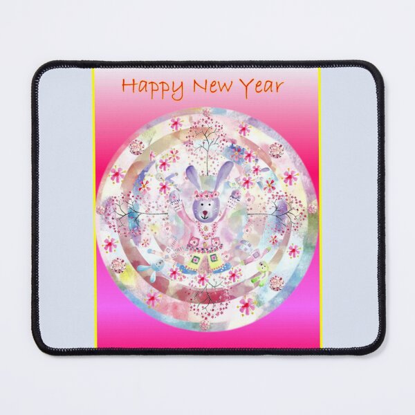 Item preview, A New Year Of The Rabbit Mandala Happy New Year  on pastel blue background.  designed and sold by DefaultOneWorld.