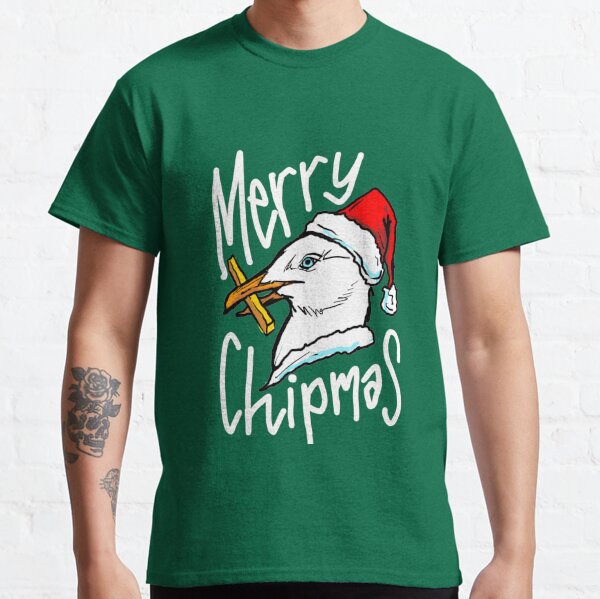 Funny Christmas Seagull Chip - 'Merry Chipmas' Quote - Gull Chips on the Beach! Classic T-Shirt