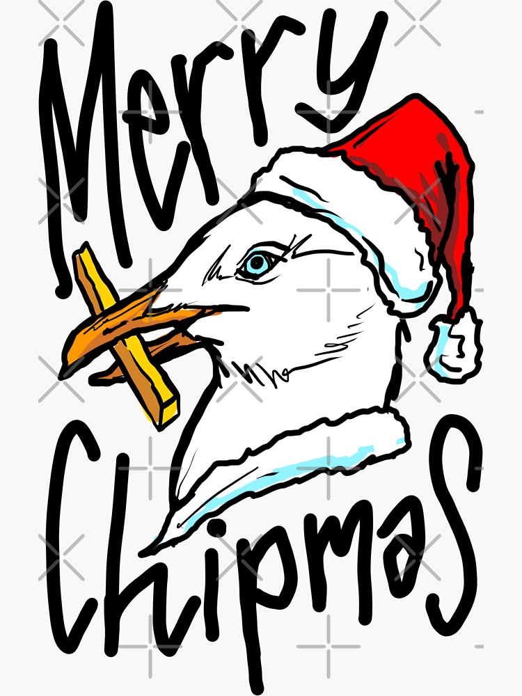 Funny Christmas Seagull Chip - 'Merry Chipmas' Quote - Gull Chips on the Beach! by sketchNkustom