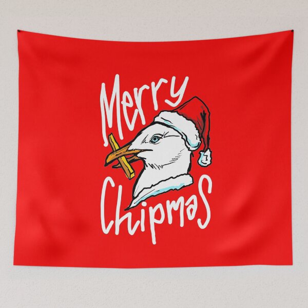 Item preview, Funny Christmas Seagull Chip - 'Merry Chipmas' Quote - Gull Chips on the Beach! designed and sold by sketchNkustom.