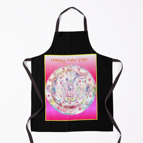 Item preview, A New Year Of The Rabbit Mandala Happy New Year  on black background.  designed and sold by DefaultOneWorld.