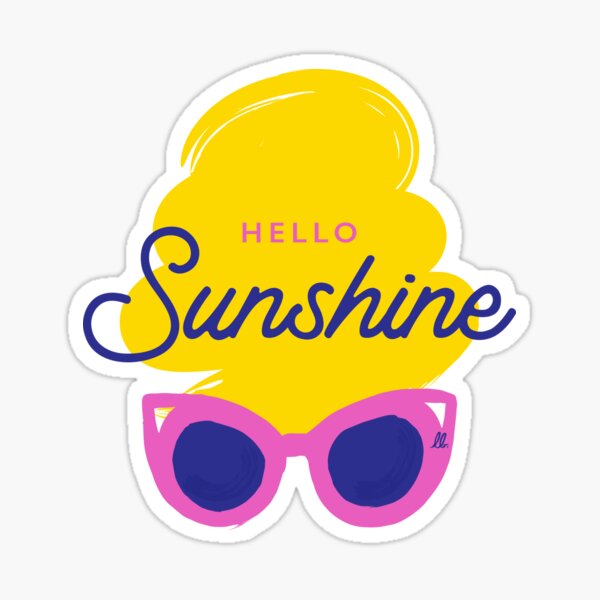 Hello sunshine! Illustration of sunglasses and text. Sticker