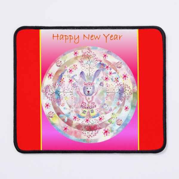 Item preview, A New Year Of The Rabbit Mandala Happy New Year on a red background.  designed and sold by DefaultOneWorld.