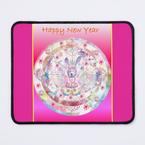 Item preview, A New Year Of The Rabbit Mandala Happy New Year  on a hot pink background.  designed and sold by DefaultOneWorld.
