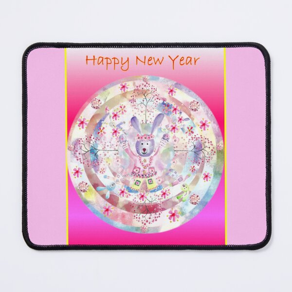 Item preview, A New Year Of The Rabbit Mandala Happy New Year on a pastel pink background.  designed and sold by DefaultOneWorld.