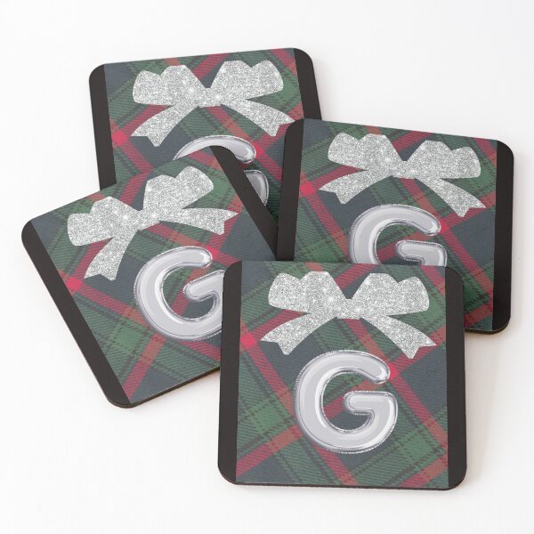 Item preview, Glorious Red and Green Plaid with  Glittering Bow and Puff Initial-G designed and sold by SunMoonBeyond.