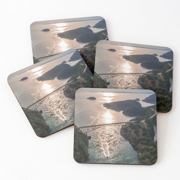 Item preview, Boat Traveling Under Deception Pass Bridge Aerial View designed and sold by Open Range Studios.