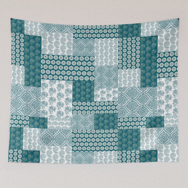 Item preview, Chic Ethnic Faux Patchwork Pattern, Teal and White designed and sold by Judy Adamson.