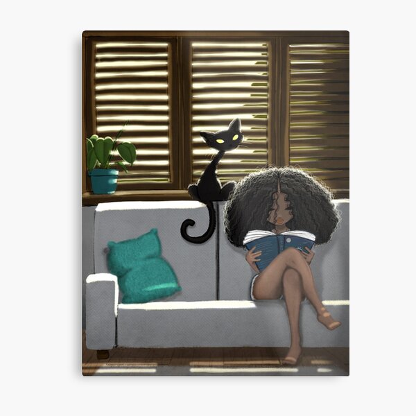 Reading with my cat Metal Print