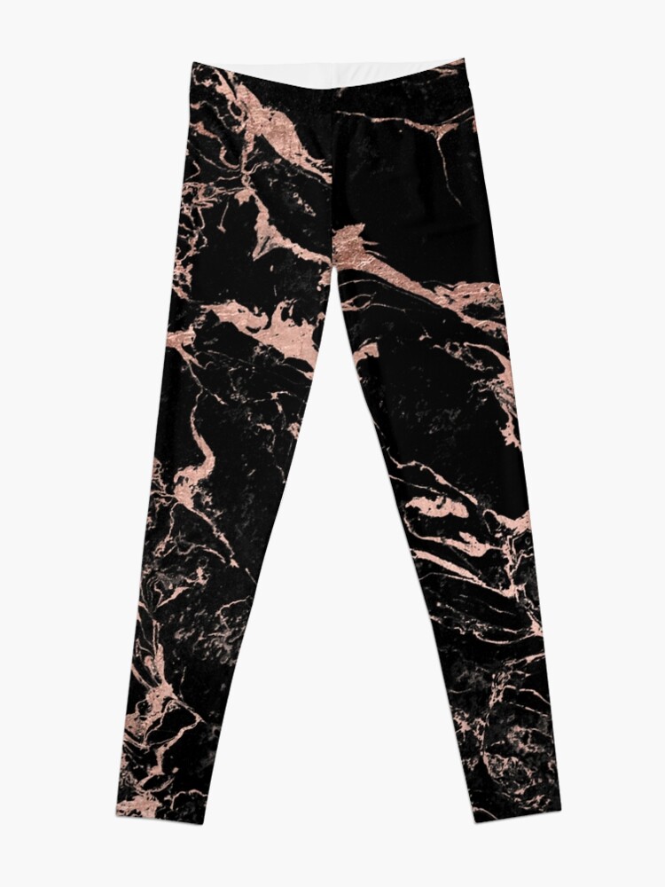 Alternate view of Modern girly faux rose gold foil black marble Leggings