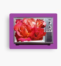 Retro TV with Rose Bouquet Collage Canvas Print