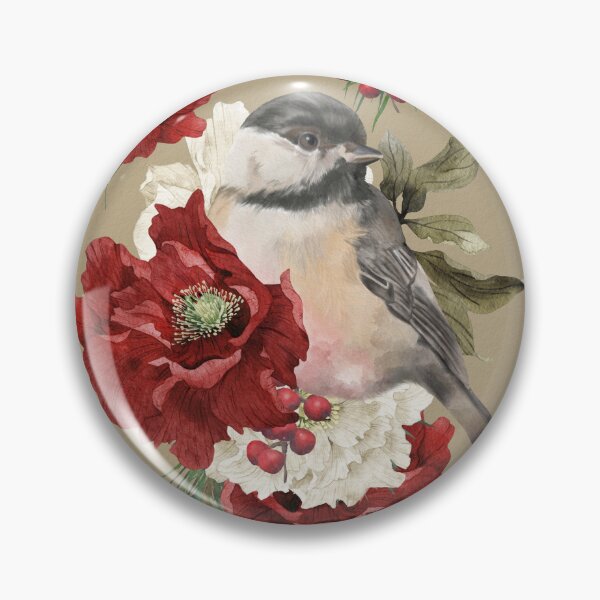 Item preview, Christmas Pattern Chickadee Bird Berries and Flowers designed and sold by The Willow Of  Rain City.