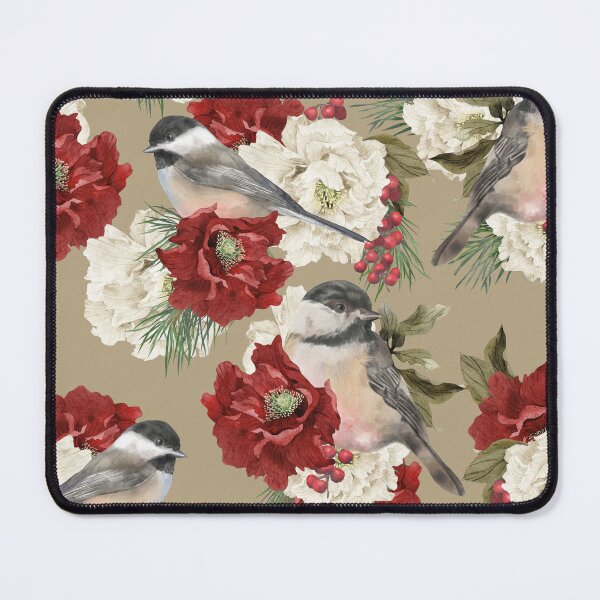 Item preview, Christmas Pattern Chickadee Bird Berries and Flowers designed and sold by The Willow Of  Rain City.