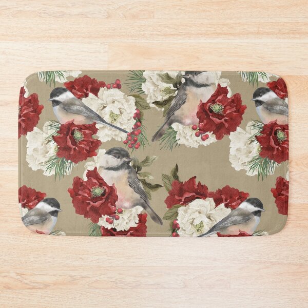 Item preview, Christmas Pattern Chickadee Bird Berries and Flowers designed and sold by The Willow Of  Rain City.