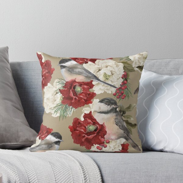 Item preview, Christmas Pattern Chickadee Bird Berries and Flowers designed and sold by The Willow Of  Rain City.