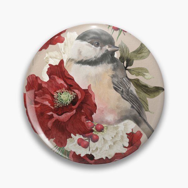 Item preview, Christmas Pattern Chickadee Bird Berries and Flowers 2 designed and sold by The Willow Of  Rain City.