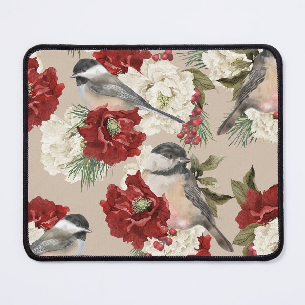 Item preview, Christmas Pattern Chickadee Bird Berries and Flowers 2 designed and sold by The Willow Of  Rain City.