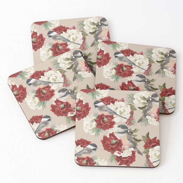 Item preview, Christmas Pattern Chickadee Bird Berries and Flowers 2 designed and sold by The Willow Of  Rain City.
