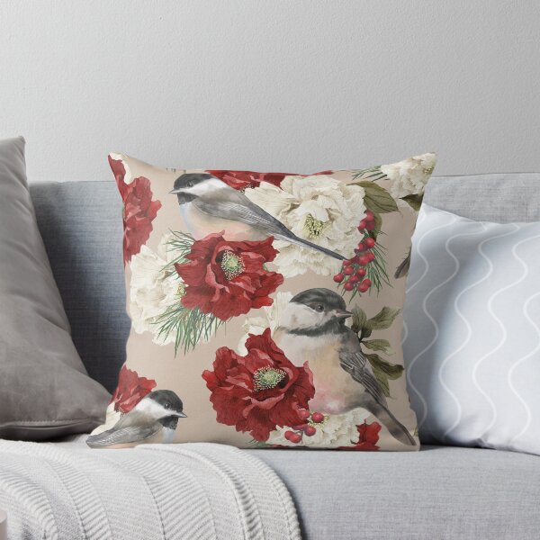 Item preview, Christmas Pattern Chickadee Bird Berries and Flowers 2 designed and sold by The Willow Of  Rain City.