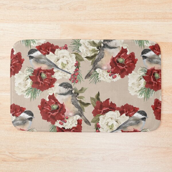 Item preview, Christmas Pattern Chickadee Bird Berries and Flowers 2 designed and sold by The Willow Of  Rain City.