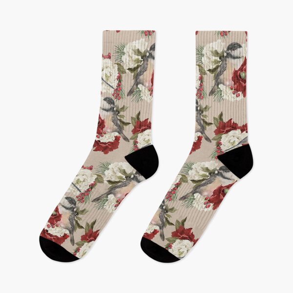 Item preview, Christmas Pattern Chickadee Bird Berries and Flowers 2 designed and sold by The Willow Of  Rain City.