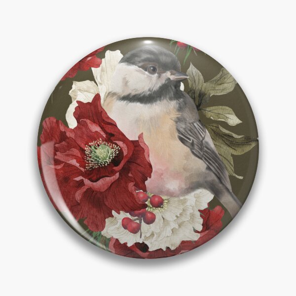 Item preview, Christmas Pattern Chickadee Bird Berries and Flowers 3 designed and sold by The Willow Of  Rain City.