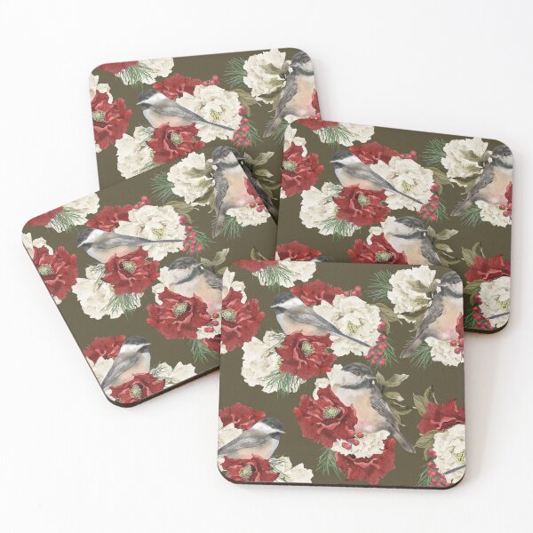 Item preview, Christmas Pattern Chickadee Bird Berries and Flowers 3 designed and sold by The Willow Of  Rain City.