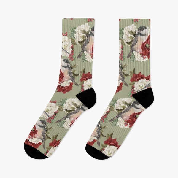 Item preview, Christmas Pattern Chickadee Bird Berries and Flowers 4 designed and sold by The Willow Of  Rain City.