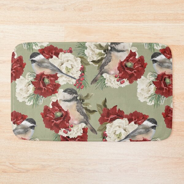 Item preview, Christmas Pattern Chickadee Bird Berries and Flowers 4 designed and sold by The Willow Of  Rain City.