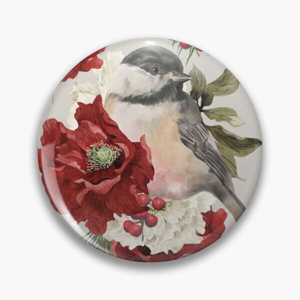 Item preview, Christmas Pattern Chickadee Bird Berries and Flowers 5 designed and sold by The Willow Of  Rain City.