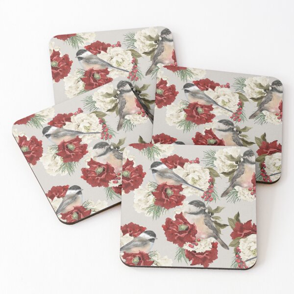 Item preview, Christmas Pattern Chickadee Bird Berries and Flowers 5 designed and sold by The Willow Of  Rain City.