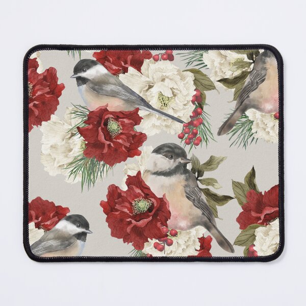 Item preview, Christmas Pattern Chickadee Bird Berries and Flowers 5 designed and sold by The Willow Of Rain City.
