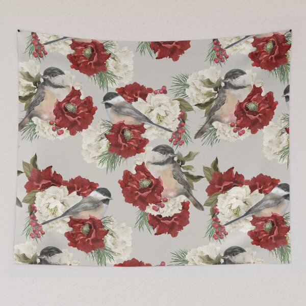 Item preview, Christmas Pattern Chickadee Bird Berries and Flowers 5 designed and sold by The Willow Of  Rain City.