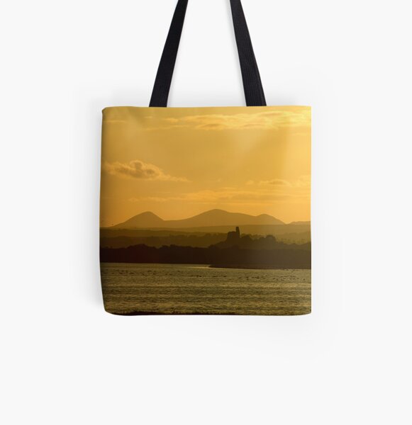 Twilight over Derryveagh mountains - with O'Doherty Castle from Inch Level All Over Print Tote Bag