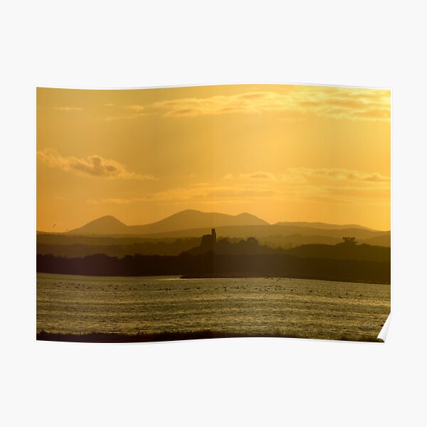 Twilight over Derryveagh mountains - with O'Doherty Castle from Inch Level Poster