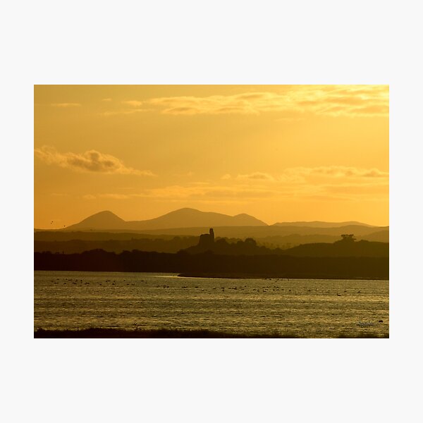 Twilight over Derryveagh mountains - with O'Doherty Castle from Inch Level Photographic Print