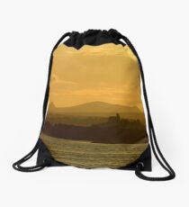 Twilight over Derryveagh mountains - with O'Doherty Castle from Inch Level Drawstring Bag
