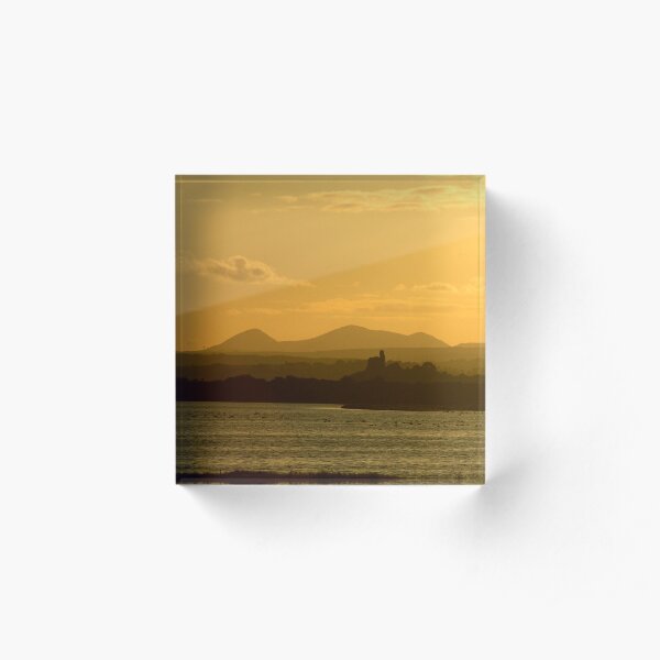 Twilight over Derryveagh mountains - with O'Doherty Castle from Inch Level Acrylic Block